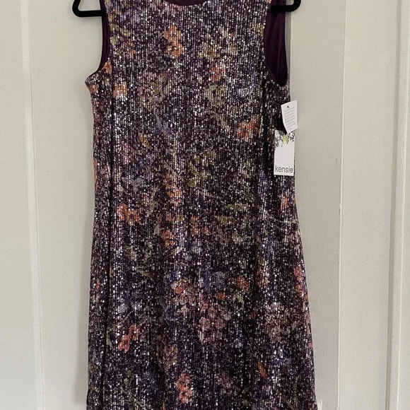 NWT Kensie Purple Floral Sequin Dress Size 8 - Picture 3 of 7